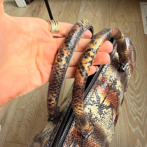 Armani Exchange Snake Print Satchel in Brown and Tan - Picture 5 of 11